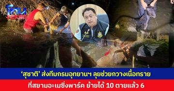 'สุชาติ' ไม่ปล่อยผ่าน ส่งทีมกรมอุทยานฯ ลุยน้ำช่วย 'กวางเนื้อทราย' ที่สยามอะเมซิ่งพาร์ค ย้ายได้ 10 ตัว พบตายแล้ว 6