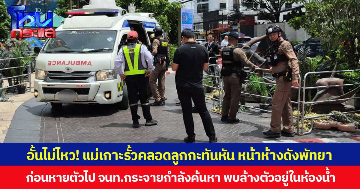 อั้นไม่ไหว! แม่เกาะรั้วคลอดลูกกะทันหัน หน้าห้างดังพัทยา ก่อนหายตัวไป จนท.กระจายกำลังค้นหา พบล้างตัวอยู่ในห้องน้ำ