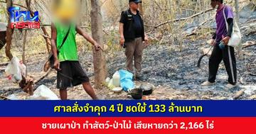 คนเผาป่าอ่วม! ศาลสั่งจำคุก 4 ปี ชดใช้ 133 ล้าน เหตุทำสัตว์-ป่าไม้เสียหายเป็นวงกว้างกว่า 2,166 ไร่