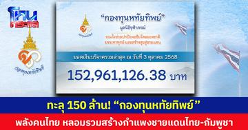 “กองทุนหทัยทิพย์” ยอดบริจาคทะลุ 150 ล้านบาท คนไทยร่วมแสดงพลัง สมทบทุนสร้างกำแพงและบังเกอร์ตามแนวชายแดนไทย–กัมพูชา