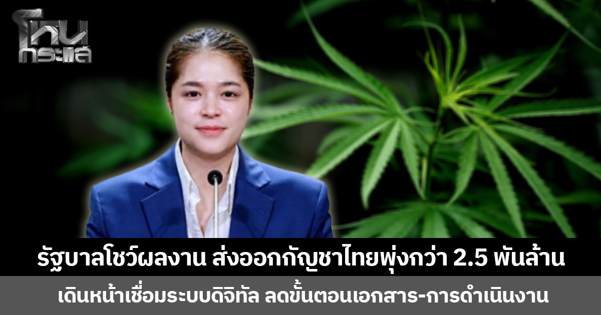 รัฐบาลโชว์ผลงาน ส่งออกกัญชาไทยพุ่งกว่า 2.5 พันล้าน เดินหน้าเชื่อมระบบดิจิทัล ลดขั้นตอนเอกสาร-การดำเนินงาน
