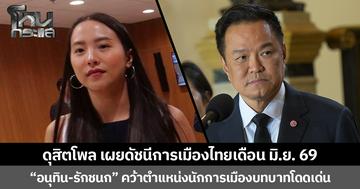 ดุสิตโพล เผยดัชนีการเมืองไทยเดือน มิ.ย.69 “อนุทิน-รักชนก” คว้าตำแหน่งนักการเมืองบทบาทโดดเด่น  ชี้ผลงานรัฐบาล ปชช.ชอบ “ไทยช่วยไทยพลัส” ส่วนฝ่ายค้าน “TH-AI Passport”