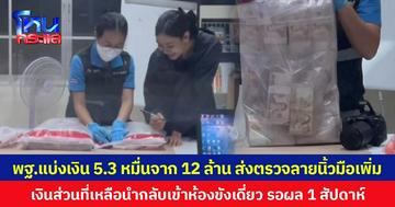 พฐ.แบ่งเงิน 5.3 หมื่นจาก 12 ล้าน ส่งตรวจลายนิ้วมือเพิ่ม  เงินส่วนที่เหลือนำกลับเข้าห้องขังเดี่ยว รอผล 1 สัปดาห์