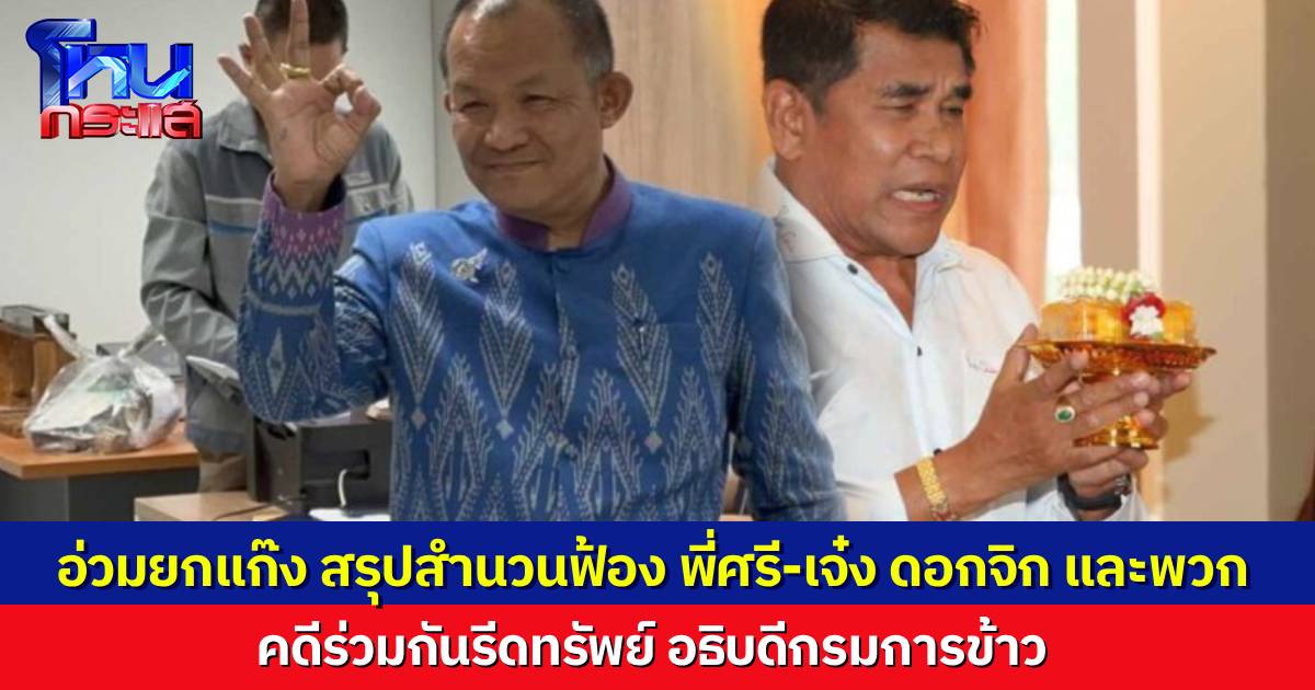  ศรีสุวรรณ-เจ๋ง ดอกจิก โดนแจ้งข้อหาอ่วม บช.ก.สรุปสำนวนส่งอัยการทุจริต สั่งฟ้องทั้งแก๊ง คดีร่วมรีดทรัพย์อธิบดีกรมการข้าว 1.5 ล้านบาท