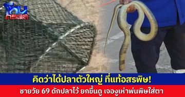 ชายวัย 69 ดักปลาไว้ คิดว่าได้ปลาตัวใหญ่ ที่แท้เป็น 'งูเห่า' พ่นพิษพุ่งเข้าตา บาดเจ็บ
