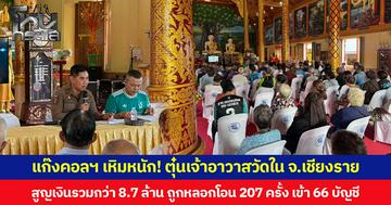 แก๊งคอลฯ เหิมหนัก! ตุ๋นเจ้าอาวาสวัดใน จ.เชียงราย  สูญเงินรวมกว่า 8.7 ล้าน ถูกหลอกโอน 207 ครั้ง เข้า 66 บัญชี