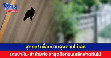 สุดทน! เพื่อนบ้านคุกคามไม่เลิก ถือท่อนเหล็กฟาดต้นไม้ ก่อนหน้านี้เคยทำร้ายพ่อหลายครั้ง