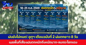 ฝนยังไม่หมด! อุตุฯ เตือนฉบับที่ 2 ฝนตกยาว 8 วัน เผยพื้นที่เสี่ยงฝนตกหนักถึงหนักมาก-ลมกระโชกแรง