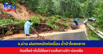 จ.น่าน ฝนตกหนักต่อเนื่อง น้ำป่าไหลหลาก ดินสไลด์-ต้นไม้ล้มขวางเส้นทางปัว-บ่อเกลือ