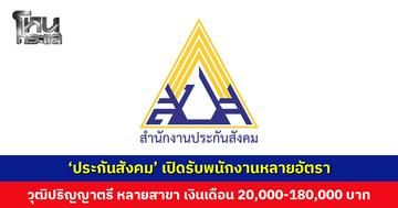 'สำนักงานประกันสังคม' เปิดรับพนักงานหลายอัตรา เงินเดือน 20,000 - 180,000 บาท