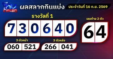 ผลการออกรางวัลสลากกินแบ่งรัฐบาลประจำวันที่ 16 กันยายน  2569