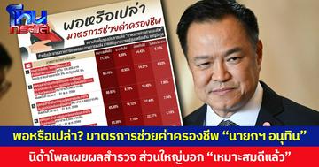 พอหรือเปล่า? มาตรการช่วยค่าครองชีพ “นายกฯ อนุทิน” นิด้าโพลเผยผลสำรวจ ส่วนใหญ่บอก “เหมาะสมดีแล้ว” ยกเว้น เพิ่มเงินบัตรสวัสดิการแห่งรัฐ น้อยเกินไป