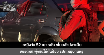 ตำรวจยิงยางสกัด หญิงวัย 52 เมาหนัก ขโมยลังปลาเค็ม ขับรถหนี พุ่งชนไม้กั้นหมู่บ้านหรู