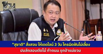 "สุชาติ" สั่งสอบด่วนปมลักลอบตัดไม้ทำถนนรุกป่าแม่ยวม ขีดเส้นตาย 3 วันรู้ผล ลั่นฟันไม่เลี้ยงหากพบเจ้าหน้าที่เอี่ยว ย้ำทรัพยากรชาติห้ามใครแสวงประโยชน์