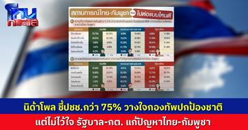 'นิด้าโพล' เผยผลสำรวจชี้คนไทยกว่า 75% วางใจกองทัพปกป้องประเทศ แต่ไม่ไว้ใจรัฐบาล-กต. 