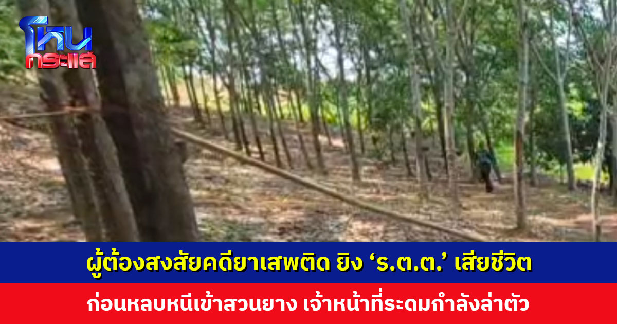 ผู้ต้องสงสัยคดียาเสพติด ยิง ‘ร.ต.ต.’ เสียชีวิต ก่อนหลบหนีเข้าสวนยาง เจ้าหน้าที่ระดมกำลังล่าตัว