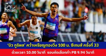 ‘บิว ภูริพล’ คว้าเหรียญทองวิ่ง 100 เมตร (ชาย) ซีเกมส์ ครั้งที่ 33 ด้วยเวลา 10.00 วินาที รอบคัดเลือกทำ PB 9.94 วินาที
